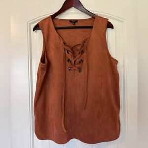 Cupio Brown Tie Front Tank Top Relaxed Style Size XL